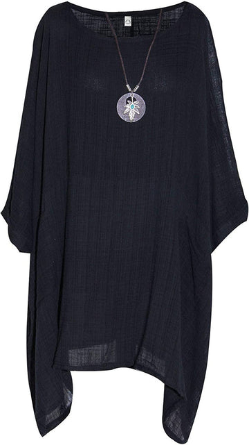 Ladies Italian Plain Batwing Top with Necklace