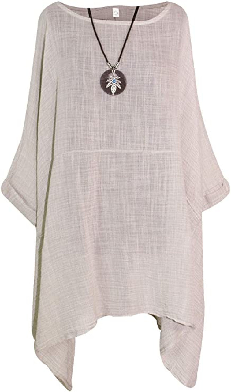 Ladies Italian Plain Batwing Top with Necklace