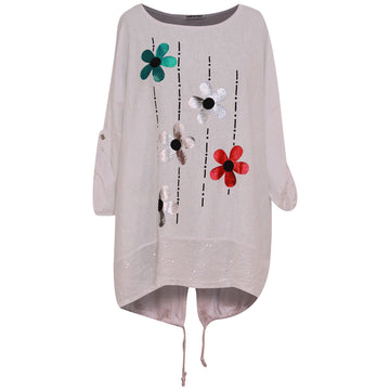 Women Italian Floral Top with Sequin Detail