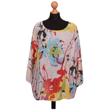 Italian Colored Splash Printed Top Plus Size