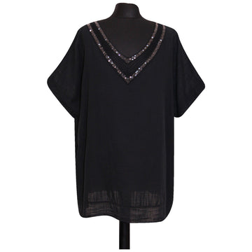Italian V Neck Sequin Cotton Top