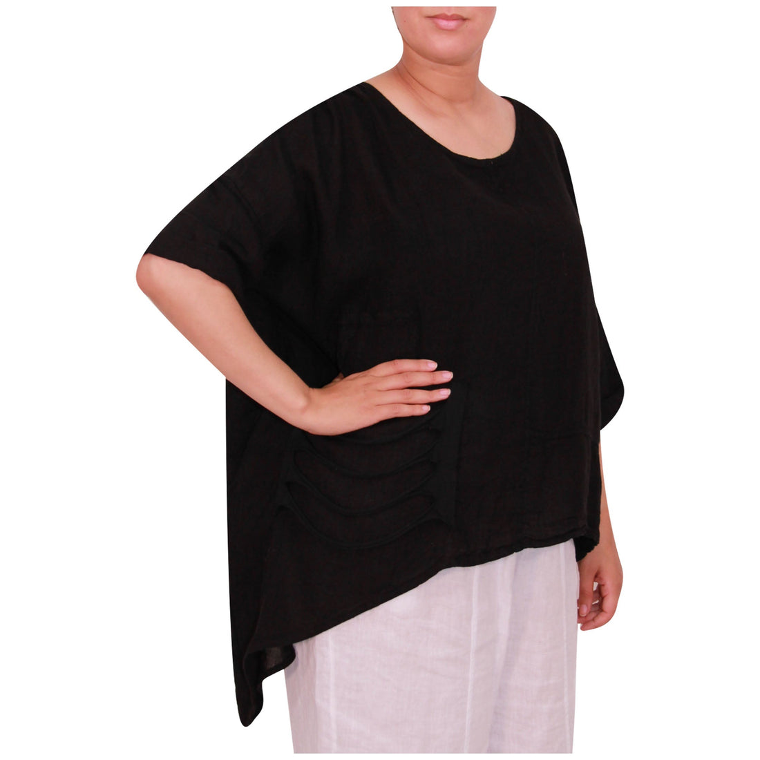 Italian Ripped Asymmetric Hem Linen Top