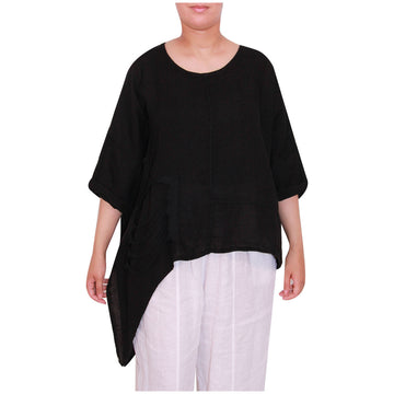 Italian Ripped Asymmetric Hem Linen Top