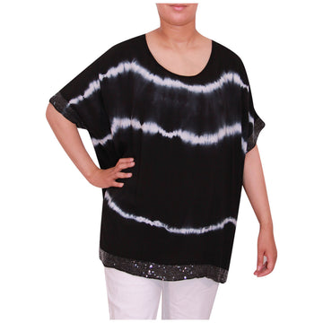 Italian Tie Dye Print Sequin Hem Top