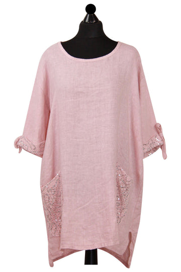 Italian Plain Sequin Pocket Crochet Detail Top