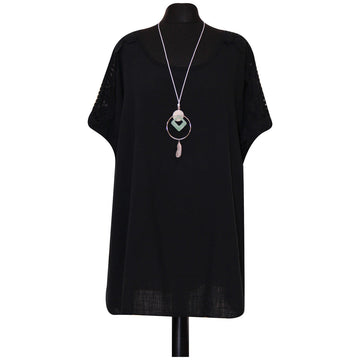 Italian Lace Shoulder Plain Necklace Top