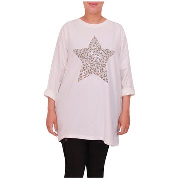 Women Italian Star Top Ladies Animal Print Cotton Tunic Top
