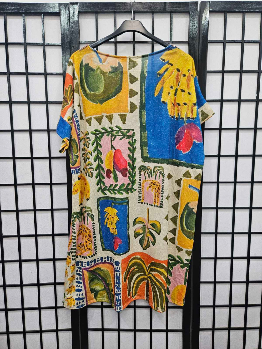 Italian Short Sleeve Sequin V Neck Printed Knitted Tunic - 5221
