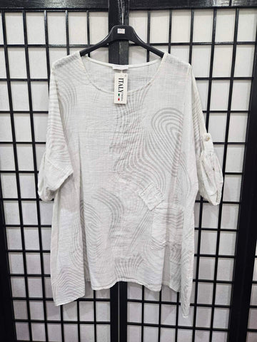 Italian Printed One Pocket Detail Cotton Top - 4841