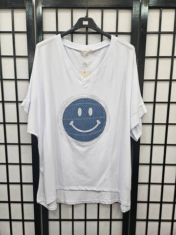 Italian V Neck Smiley Face Top- 4822