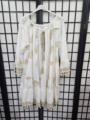 Italian Tassel Detail Dress With Tie Neck- 4855