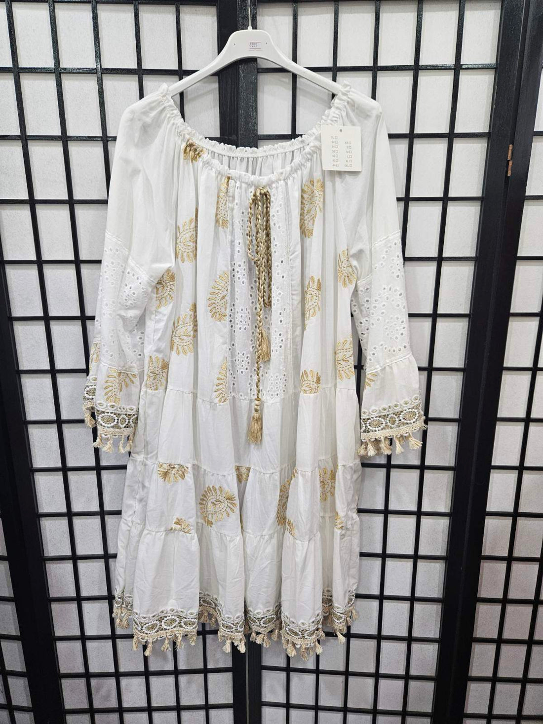 Italian Tassel Detail Dress With Tie Neck- 4855