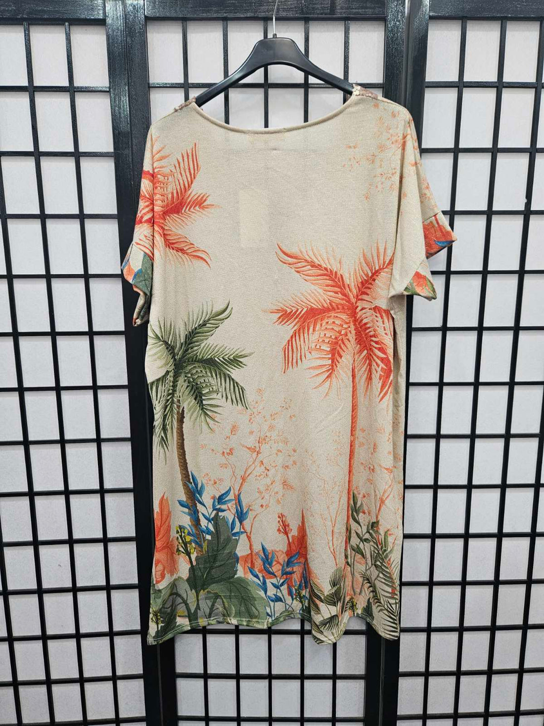 Italian Short Sleeve Sequin V Neck Printed Knitted Tunic - 5218