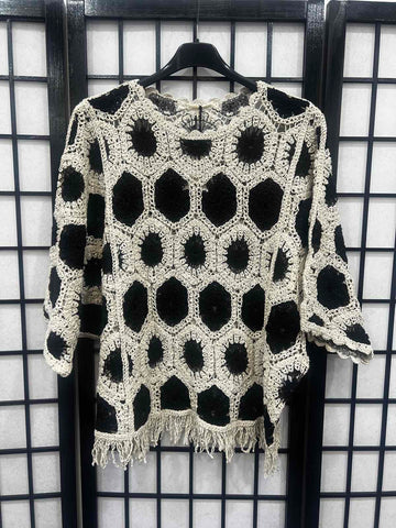 Ladies Crochet Top With Tassel Hem-5189