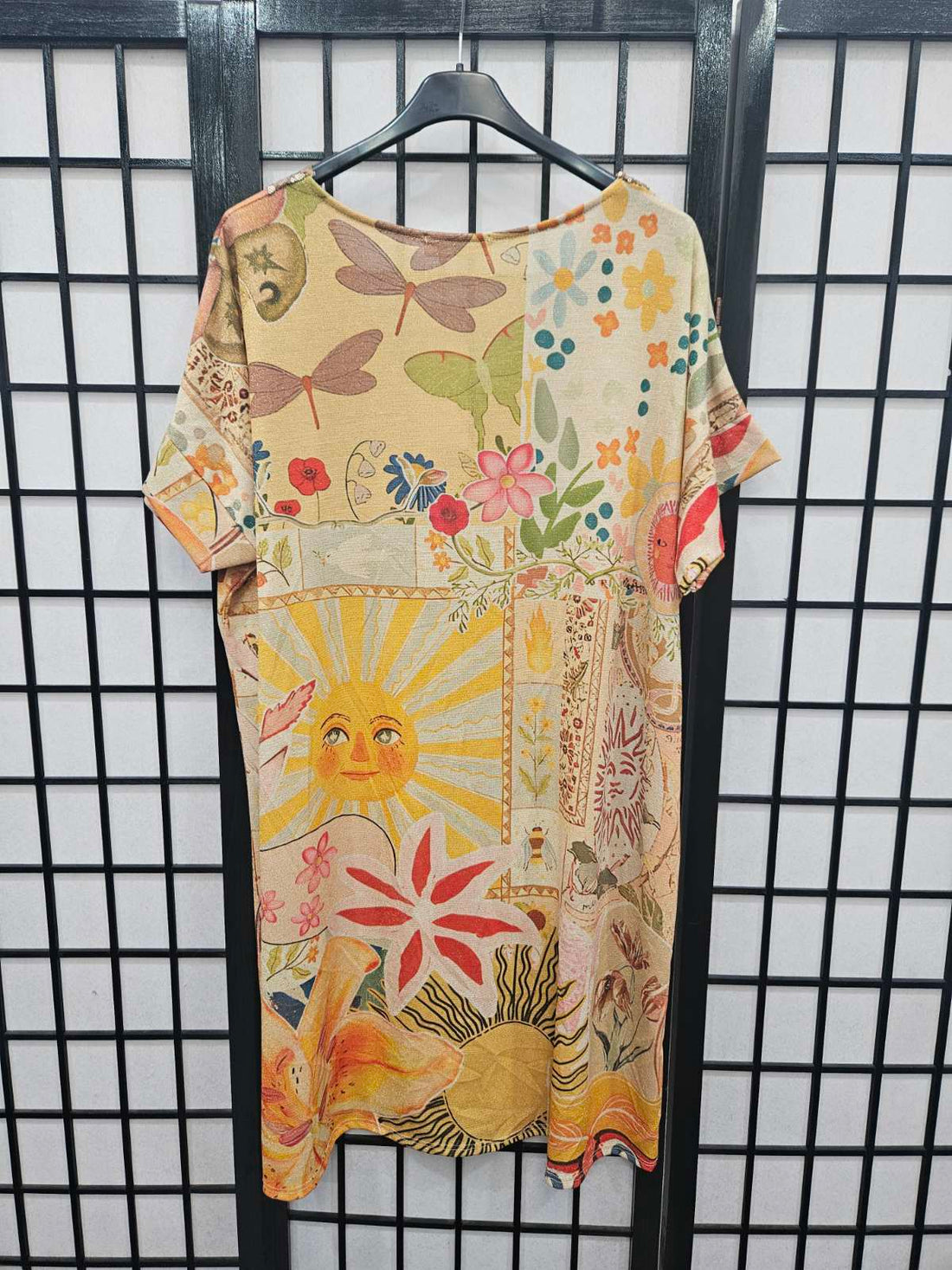 Italian Short Sleeve Sequin V Neck Printed Knitted Tunic - 5229