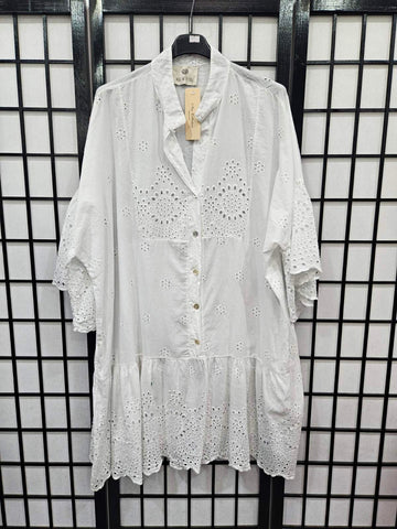 Italian Broderie Anglaise Button Front Dress - 4971