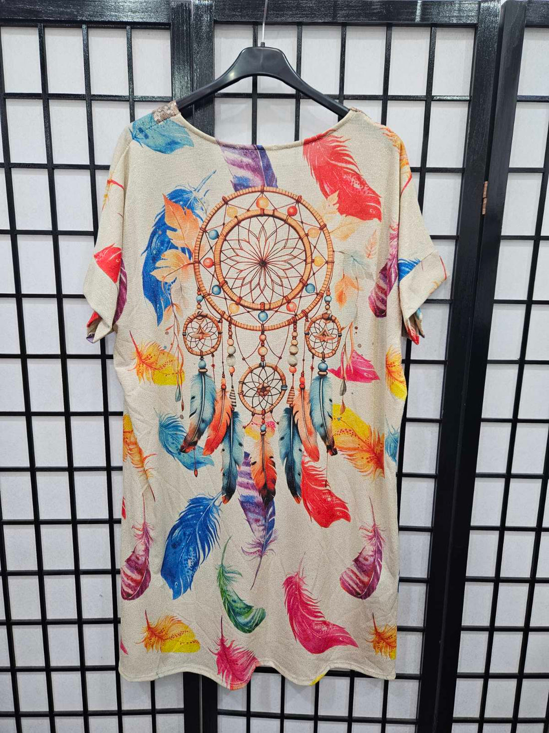 Italian Short Sleeve Sequin V Neck Printed Knitted Tunic - 5216