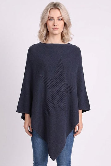 Star Pattern Knit Oversized Poncho