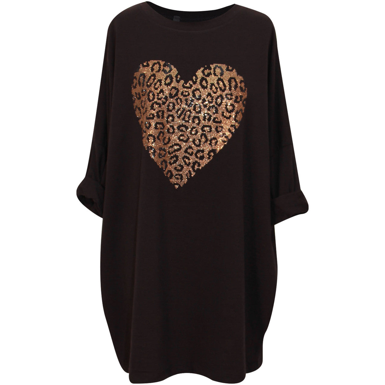 Women Italian Heart Top Ladies Animal Print Cotton Tunic Top