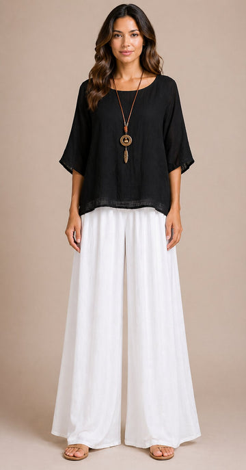 Plain Oversized Cotton Necklace Tunic Top