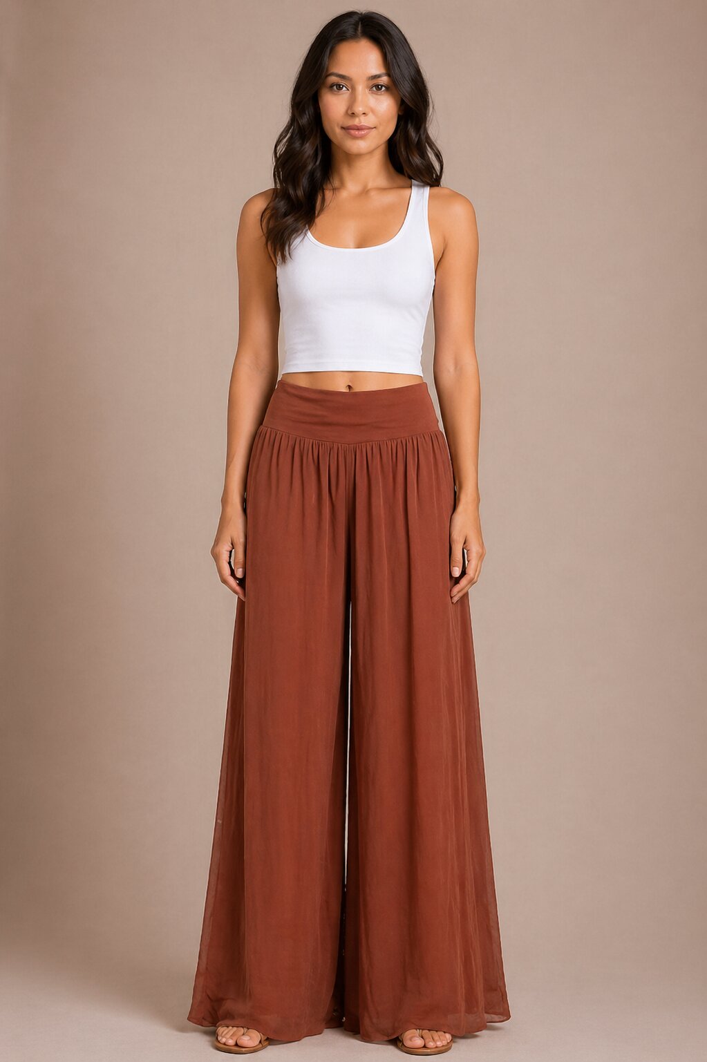 Plain Wide Leg High Waist Trousers