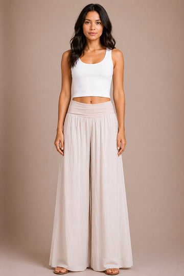 Plain Wide Leg High Waist Trousers