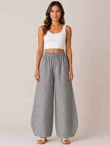 Stripe Print Wide Leg Baggy Trousers