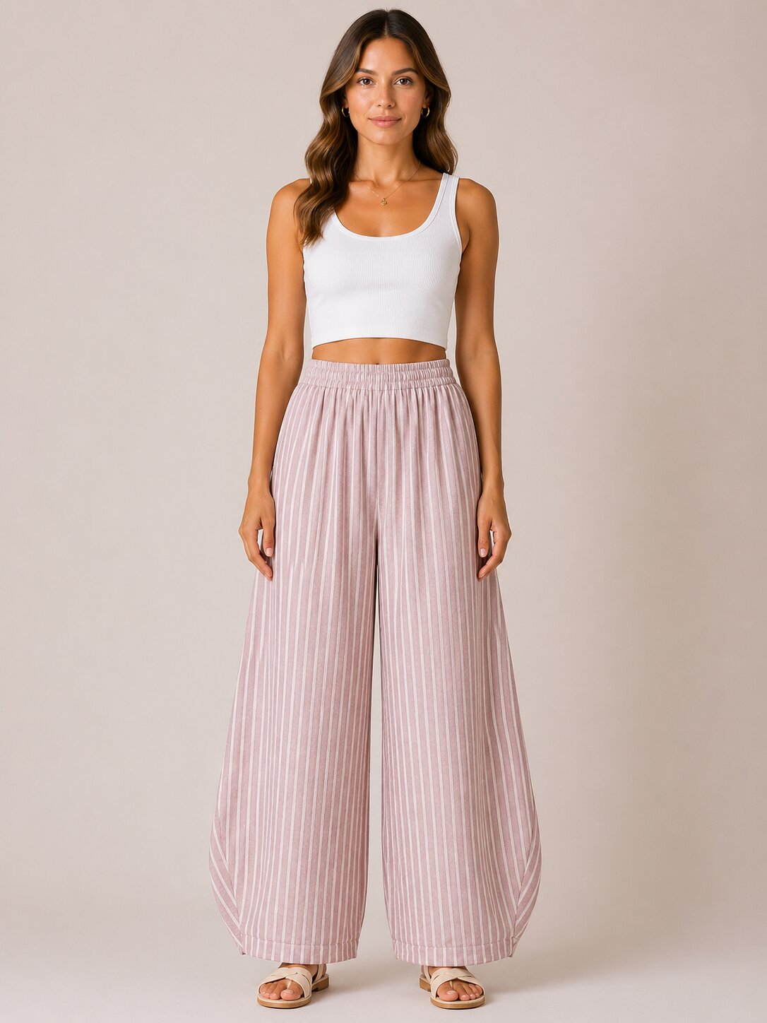 Stripe Print Wide Leg Baggy Trousers