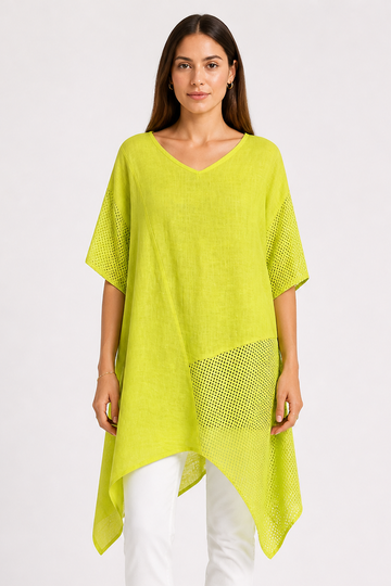 Mesh Panel Asymmetrical Tunic Top