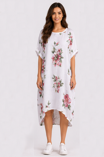 Floral Print Oversized Hanky Hem Dress