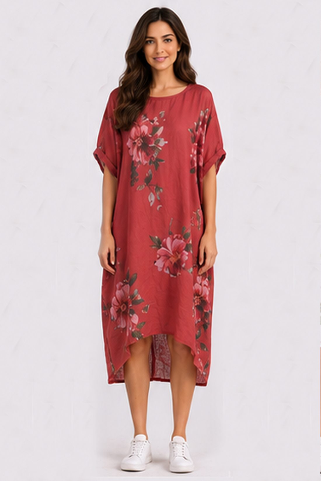 Floral Print Oversized Hanky Hem Dress
