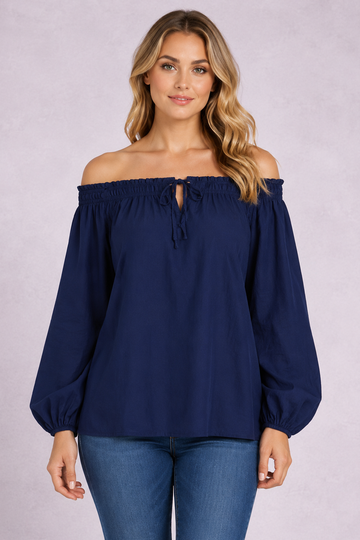Bardot Elasticated Cuffs Tie Neck Tunic Top