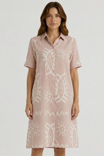 Abstract Print Front Button Dress