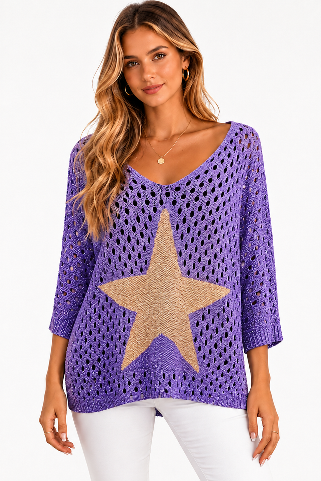 Crochet Star Knit Oversized Top
