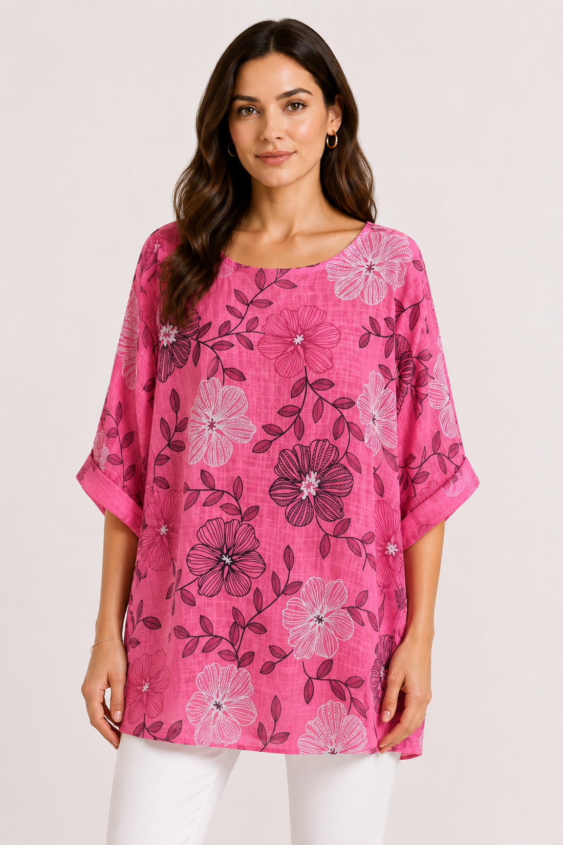 Floral Print Oversized Tunic Top