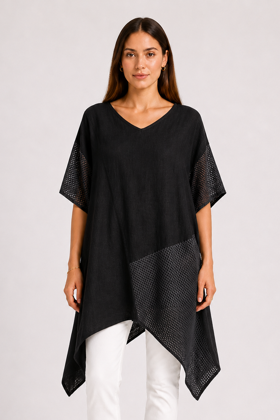 Mesh Panel Asymmetrical Tunic Top