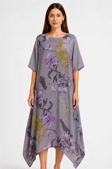 Floral Print Oversized Hanky Hem Dress