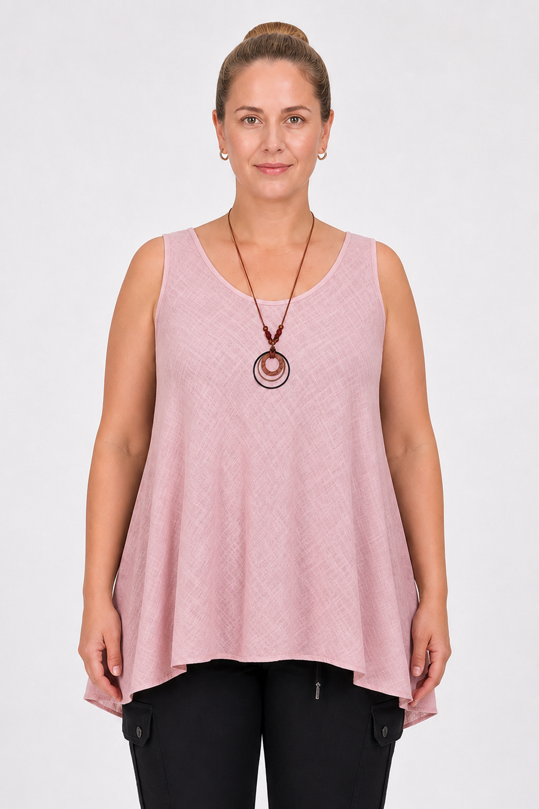 Plain Sleeveless Necklace Tunic Top