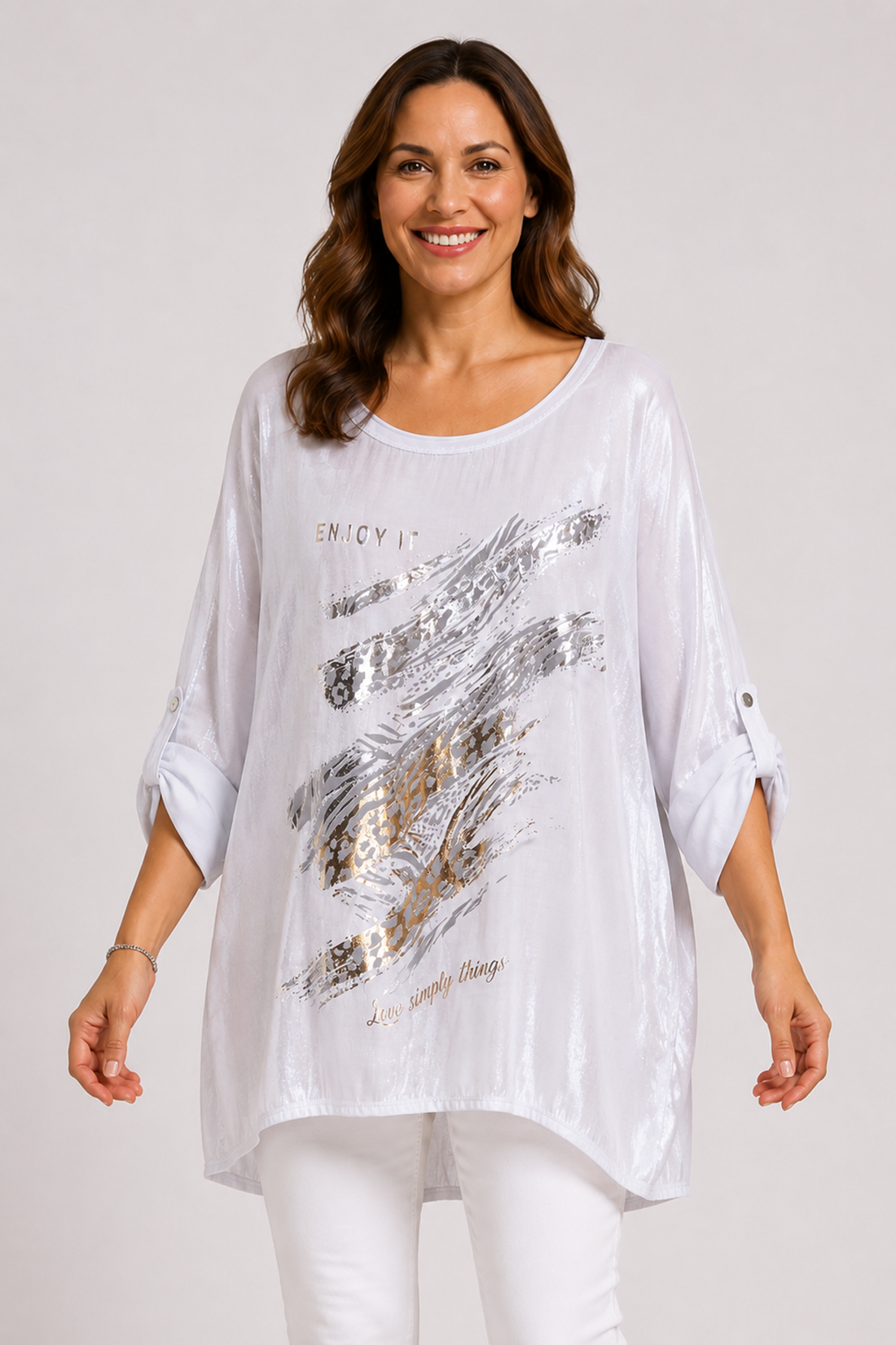 Metallic Animal Print Oversized Tunic Top