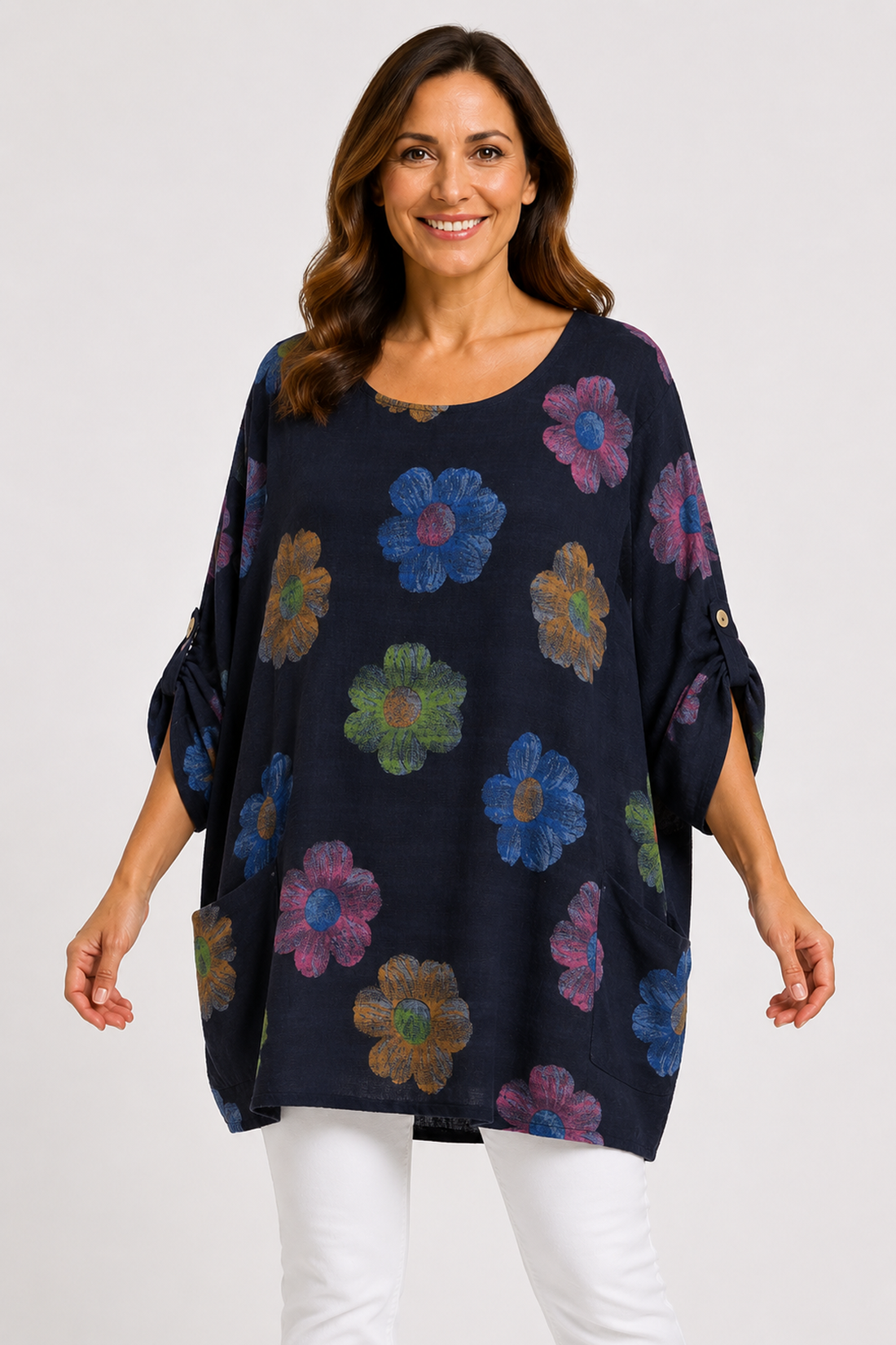 Floral Print Oversized Tunic Top