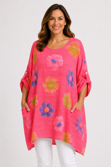 Floral Print Oversized Tunic Top