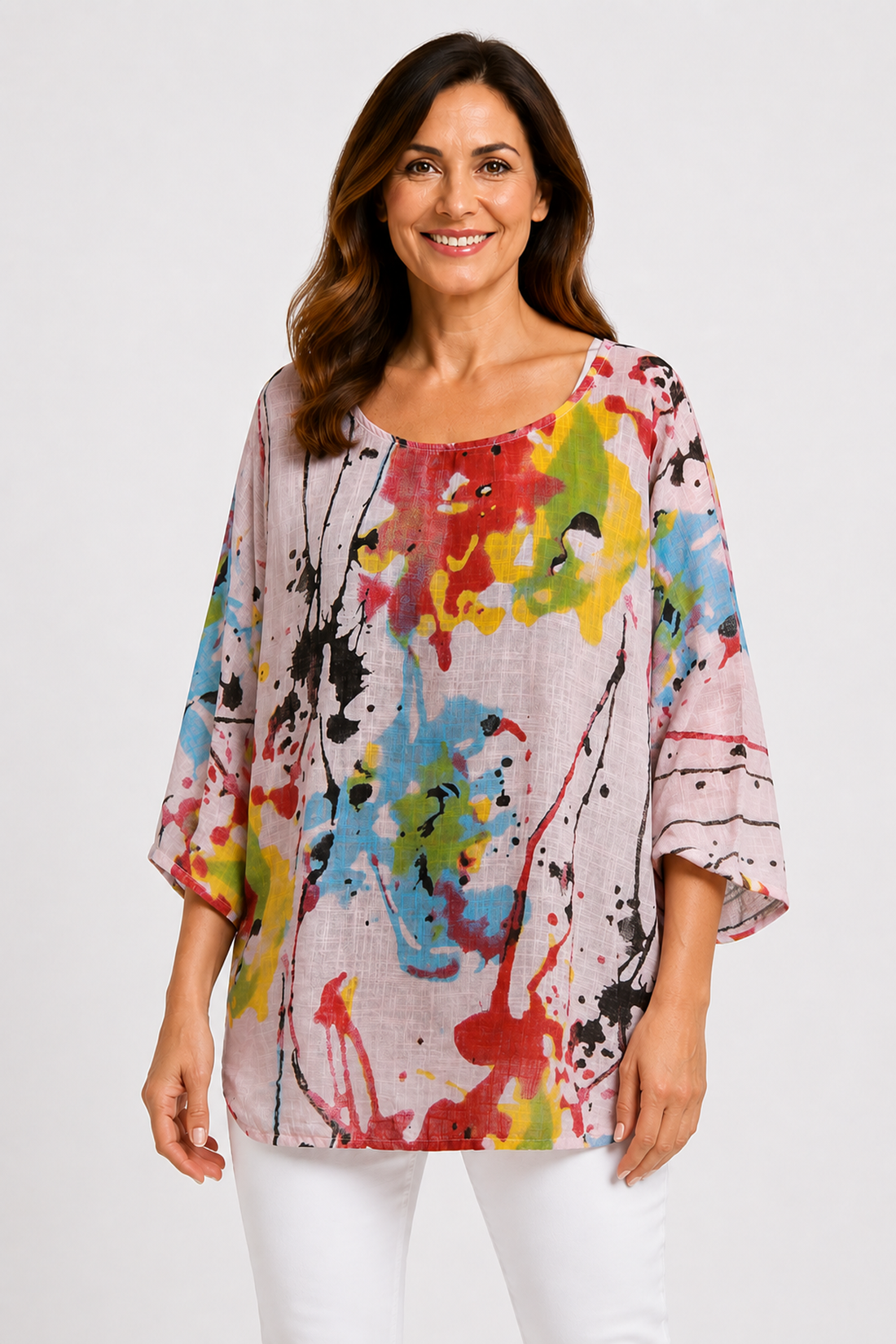 Abstract Splash Print Oversized Tunic Top