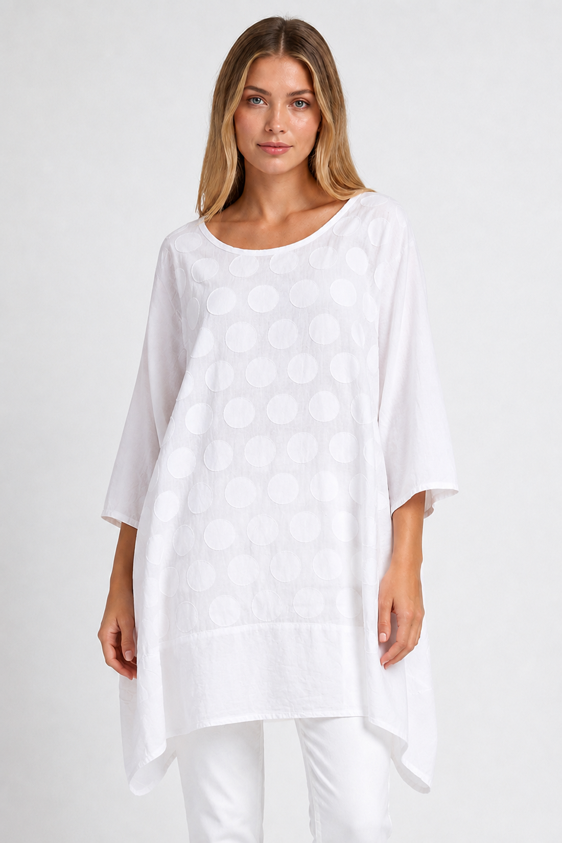 Polka Dot Hanky Hem Oversized Tunic Top