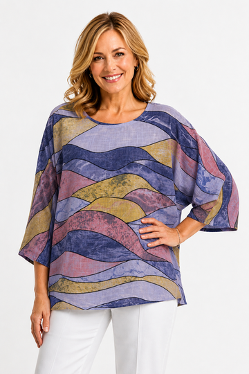 Abstract Wave Print Oversized Tunic Top