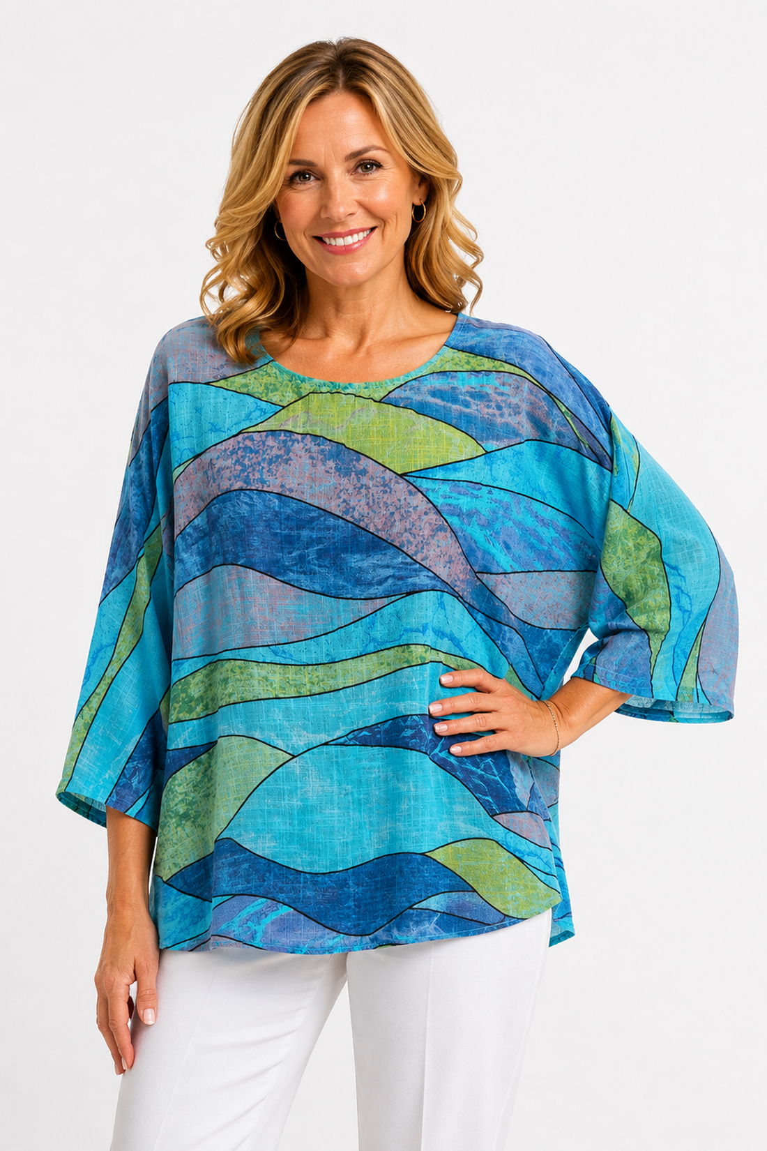 Abstract Wave Print Oversized Tunic Top