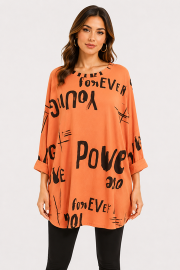 Graffiti Print Oversized Tunic Top