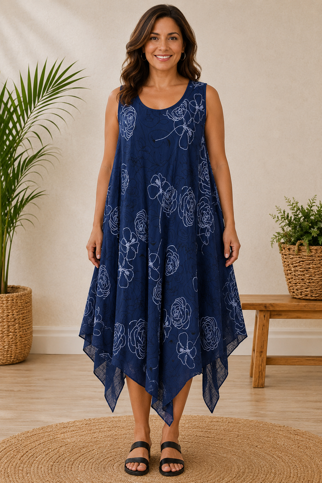 Abstract Floral Print Hanky Hem Dress