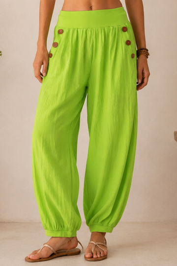 Plain Button Detail Pockets Trousers