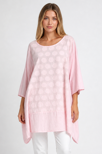 Polka Dot Hanky Hem Oversized Tunic Top
