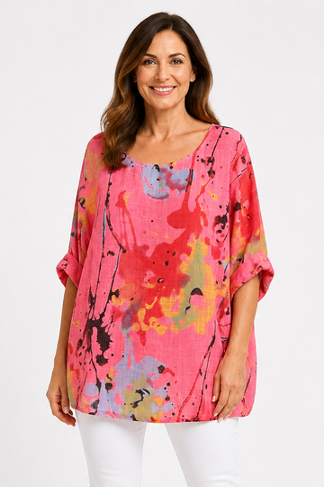 Abstract Splash Print Oversized Tunic Top